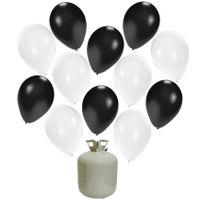 50x Helium ballonnen zwart/wit 27 cm + helium tank/cilinder