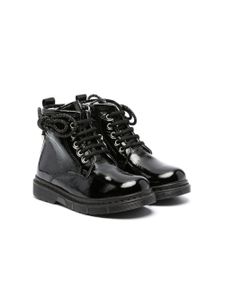 Monnalisa bottines lacées en cuir verni - Noir