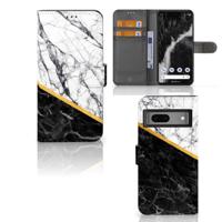 Google Pixel 7 | Bookcase | Marmer Wit Zwart - Origineel Cadeau Man