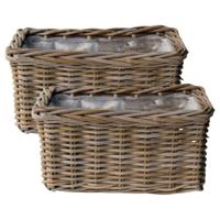VD Leeden Plantenmand Klassiek - 2x - bruin - rechthoek - 40 x 23 x 20 cm - rotan - gevlochten riet