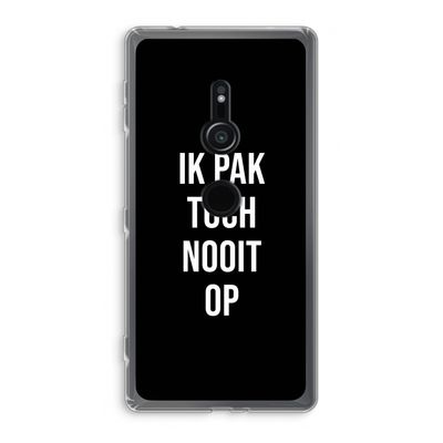 Ik pak nooit op - Zwart: Sony Xperia XZ2 Transparant Hoesje