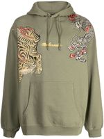 Maharishi logo-embroidered cotton hoodie - Vert - thumbnail