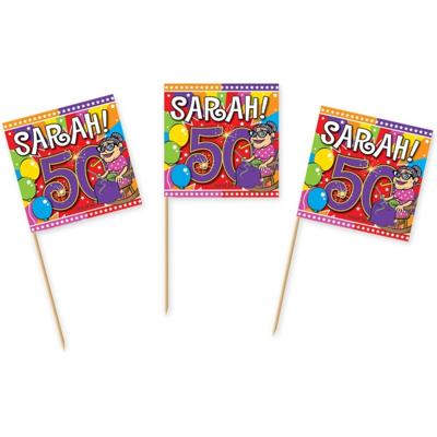 Cocktailprikkers Sarah 50 jaar - 50x st - prikkertjes - 50e verjaardag feestartikelen