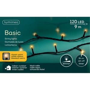 Kerstverlichting - 120 leds - klassiek warm wit -900 cm - zwart snoer -timer en dimmer