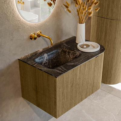Badmeubel Mondiaz Kurve-Dlux | 75 cm cm | Meubelkleur Dusk | Wastafelkleur Lava | Solid surface | Wasbak links zijde spoelbak | Zonder kraangat(en)