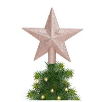 Decoris kerstboom piek - 1x - ster vorm - lichtroze - glitter - 19 cm - kunststof - kerstpiek