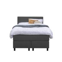 Leen Bakker - Boxspring Liv Geblokt - Antraciet - 120x200 Cm - Ronde Poot - Stof - Grijs