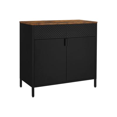 Metalen opbergkast met dubbele deur en verstelbare plank, Vintagebruin + zwart