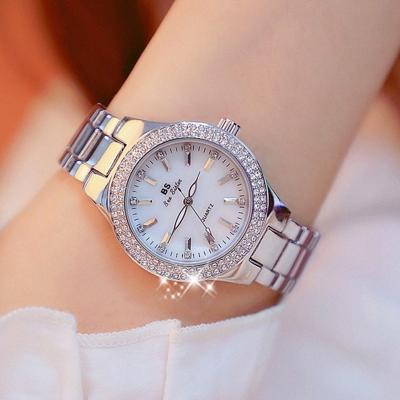 BS beesister FA1258 vrouwen ronde kast diamant legering riem horloge (zilver)