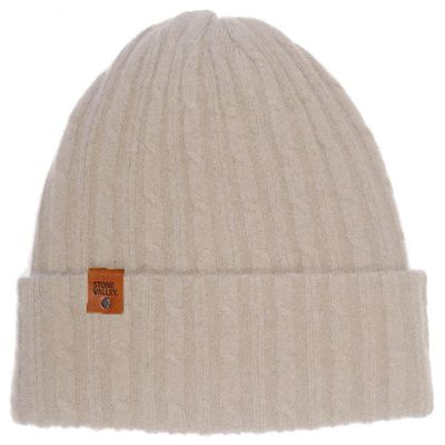 Stone Valley Dames Muts van 100% Wol in Beige met Kabel Patroon