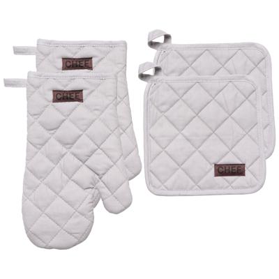 Luance Ovenwant set met pannenlap - 2x - lichtgrijs - katoen - 18 x 28 cm - chef - keukenbenodigdhe
