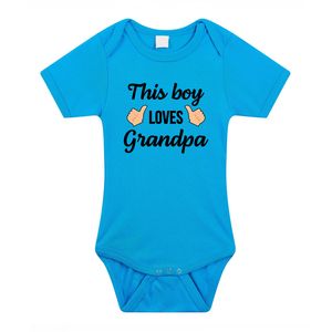 This boy loves grandpa cadeau baby rompertje blauw jongens 92 (18-24 maanden)  -