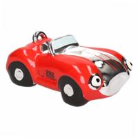 Spaarpot van een klassieke sportauto - cabriolet - rood - 15 x 9 x 6 cm - keramiek
