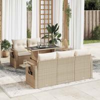 6-delige Loungeset met kussens poly rattan beige