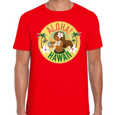 Hawaii feest t-shirt - Aloha - voor heren - rood - Carnaval party verkleedkleding - Hawaiishirts