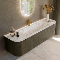 Badmeubel Mondiaz Kurve-Dlux | 160 cm cm | Meubelkleur Shadow | Wastafelkleur Glace | Solid surface | Wasbak midden spoelbak | 1 kraangat
