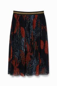 Geplisseerde midirok met bloemen - BLUE - XL