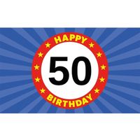 Happy Birthday 50 jaar versiering vlag 150 x 90 cm   - - thumbnail