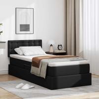 Opbergbed met LED met matras Zwart 100 x 200 cm Nep Leer