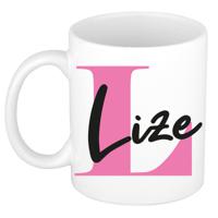 Naam mok Lize - roze - wit - keramiek - 300 ml - verjaardag/cadeau beker