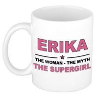 Naam cadeau mok/ beker Erika The woman, The myth the supergirl 300 ml   -