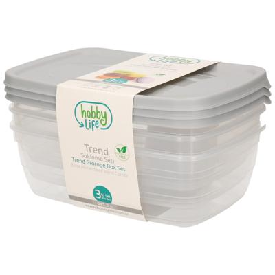 Vershoudbakjes - 3x stuks - lichtgrijs - 1,2 liter - kunststof - bewaarbakjes - voorraadbakje