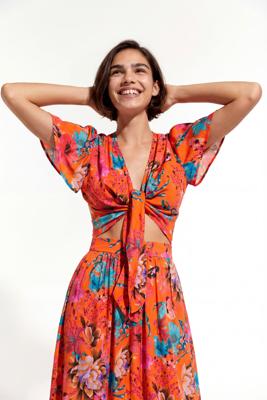 Geknoopte blouse met koraal - ORANGE - L