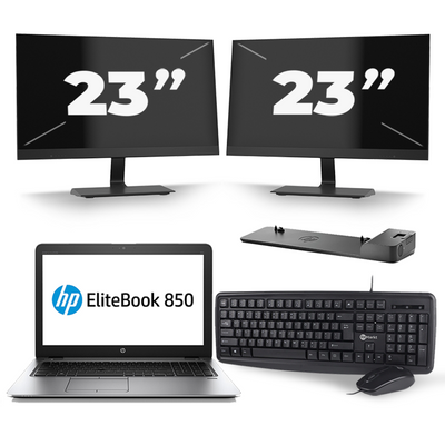 HP EliteBook 850 G3 - Intel Core i7-6e Generatie - 15 inch - 16GB RAM - 256GB SSD - Windows 11 + 2x 23 inch Monitor