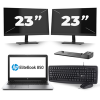 HP EliteBook 850 G3 - Intel Core i5-6e Generatie - 15 inch - 8GB RAM - 240GB SSD - Windows 11 + 2x 23 inch Monitor