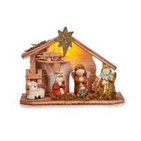 Kinder/kinderkamer kerststal - met beeldjes en verlichting - 22,5 cm - thumbnail
