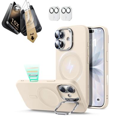 iPhone 17 Bundle Cloud Soft Magnetic Case (Camera Control, Stash Stand) and Armorite Pro Screen Protector - Light Tan