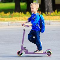 Kinderstep Twee Wiel Kick Scooter met Knipperende Wielen Verstelbaar Stuur & Achterrem voor Leeftijd 3+ Jongens & Meisjes Paars - thumbnail