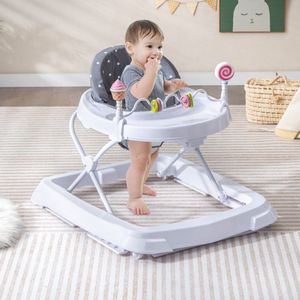 Opklapbare Loophulp voor Baby's Loopwagen 3-Traps in Hoogte Verstelbaar met Afneembaar Zitkussen Babywalker Loopvrij Baby Grijs