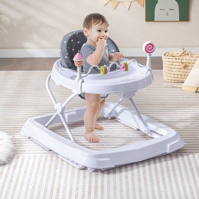 Opklapbare Loophulp voor Baby's Loopwagen 3-Traps in Hoogte Verstelbaar met Afneembaar Zitkussen Babywalker Loopvrij Baby Grijs