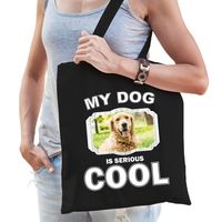 Golden retriever honden tasje zwart volwassenen en kinderen - my dog serious is cool kado boodschapp - thumbnail