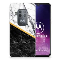 Motorola One Zoom TPU Siliconen Hoesje Marmer Wit Zwart - Origineel Cadeau Man