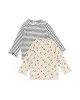 HEMA Baby T-shirts Rib Met Kersen En Strepen - 2 Stuks Ecru (ecru)