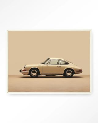 Urban Cotton Wandkleed 'Vintage Porsche Beige' 145 x 190cm in Floating Frame - off white