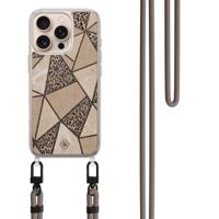 iPhone 16 Pro Max hoesje met bruin koord - Leopard abstract
