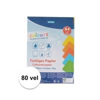 Stylex gekleurd hobby papier vellen - 80x stuks - A4 papier - 80 gram - 5 kleuren