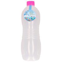 Drinkfles/waterfles/bidon - 1500 ml - transparant/roze dop - kunststof - thumbnail