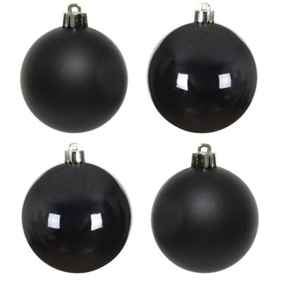 Decoris Kerstballen - 4x st - zwart - 10 cm - kunststof - kerstversiering Decoris Kerstballen - 4x st - zwart - 10 cm - kunststof - kerstversiering