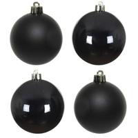 Decoris Kerstballen - 4x st - zwart - 10 cm - kunststof - kerstversiering