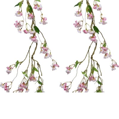2x stuks kunstbloem/bloesem takken slingers - lichtroze - 130 cm