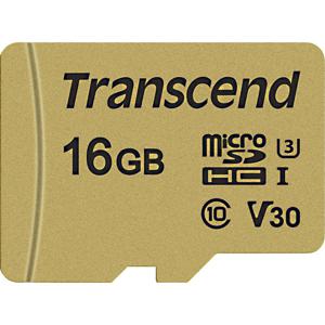 Transcend Premium 500S microSDHC-kaart 16 GB Class 10, UHS-I, UHS-Class 3, v30 Video Speed Class Incl. SD-adapter