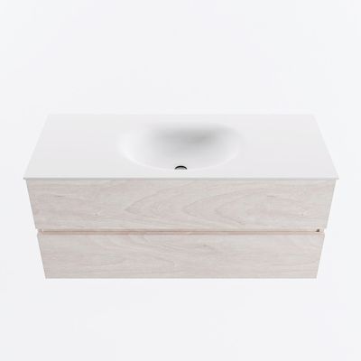 MONDIAZ VICA 110cm badmeubel onderkast Underlayment 2 lades. Wastafel MOON midden zonder kraangat, kleur Talc.