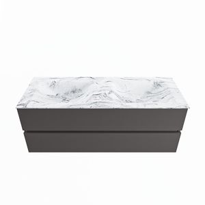 MONDIAZ VICA-DLUX 130cm badmeubel onderkast Dark grey 2 lades. Inbouw wastafel CLOUD dubbel zonder kraangat, kleur Glace.