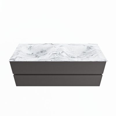 MONDIAZ VICA-DLUX 130cm badmeubel onderkast Dark grey 2 lades. Inbouw wastafel CLOUD dubbel zonder kraangat, kleur Glace.