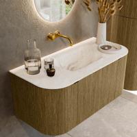Badmeubel Mondiaz Kurve-Dlux | 100 cm cm | Meubelkleur Dusk | Wastafelkleur Frappe | Solid surface | Wasbak midden spoelbak | Zonder kraangat(en)