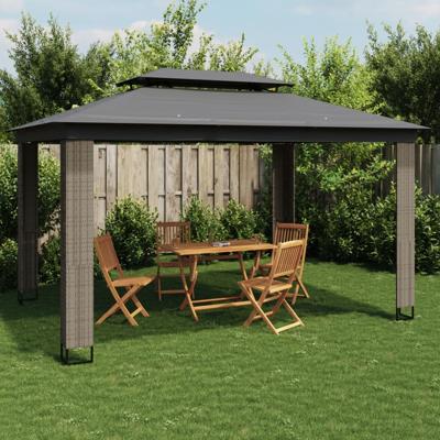 Prieel met dubbel dak 3,94x2,96 m staal antracietkleurig